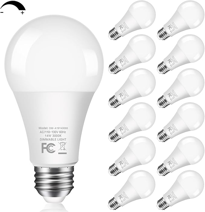 12-Pack 14W LED Dimmable Light Bulbs 100 Watt Equivalent, A19 LED Light bulbs Bright 1500LM LED Bulbs with E26 Standard Medium Base for Kitchen Bedroom Office Indoor, No Flicker, Warm White 3000K