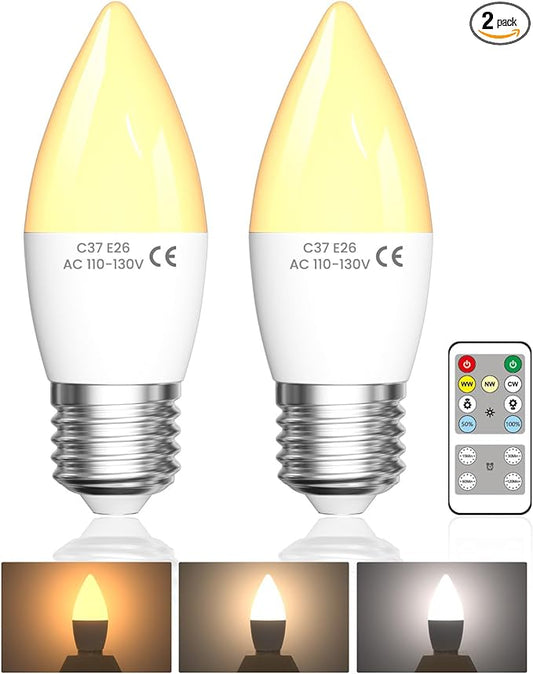 Lustaled 4W E26 LED Light Bulb with Remote Control, Dimmable B11 Edison Candle Light Bulbs 40 Watt Equivalent, 3 Color 3000K/4000K/6000K & Timer, 120V Candelabra Medium Base for Lamps, Chandeliers