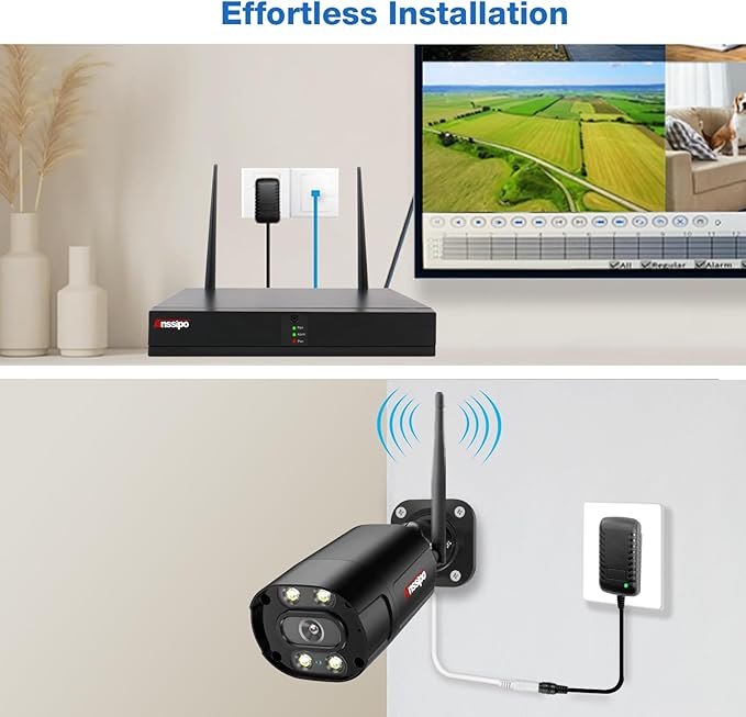 8 Channel Home Security Camera System Wireless Outdoor, 3MP 8PCS Wired WiFi Camera, 4K WiFi NVR System with 2TB Hard Drive, Two-Way Talk/Color Night Vision/Smart Playback/AI/Human Detection