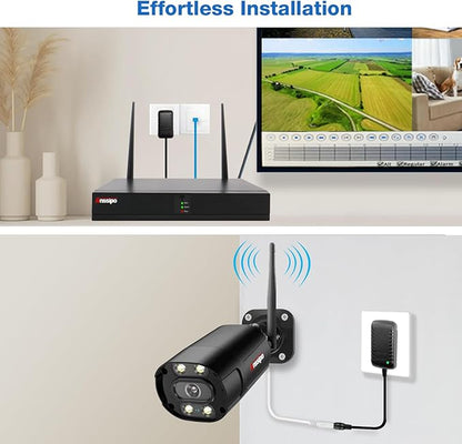 8 Channel Home Security Camera System Wireless Outdoor, 3MP 8PCS Wired WiFi Camera, 4K WiFi NVR System with 2TB Hard Drive, Two-Way Talk/Color Night Vision/Smart Playback/AI/Human Detection