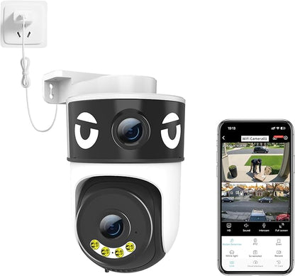 Luovisee Dual Lens Security Camera Outdoor/Indoor,Wired Camera for Home Security for Plug-in 24/7 Continuous Recording,360° View Pan/Tilt,Siren Alarm,Two Way Audio,2.4GHz Wi-Fi