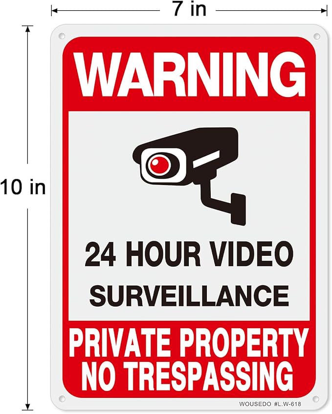 WOUSEDO 4-Pack Private Property No Trespassing Sign,Video Surveillance Signs Outdoor,Rust Free Aluminum 10 x7 Inches Security Camera Sign for Home,Business,CCTV,UV Protected & Waterproof