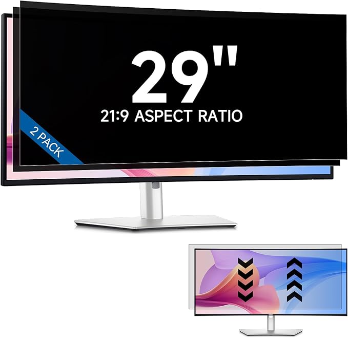 IPROKKO [2-Pack] 29 Inch Computer Privacy Screen Filter for 21:9 Widescreen Monitor, Removable 29in Anti Blue Light Glare Privacy Shield, Anti Spy Security Protector for Hp Dell Asus Acer Samsung