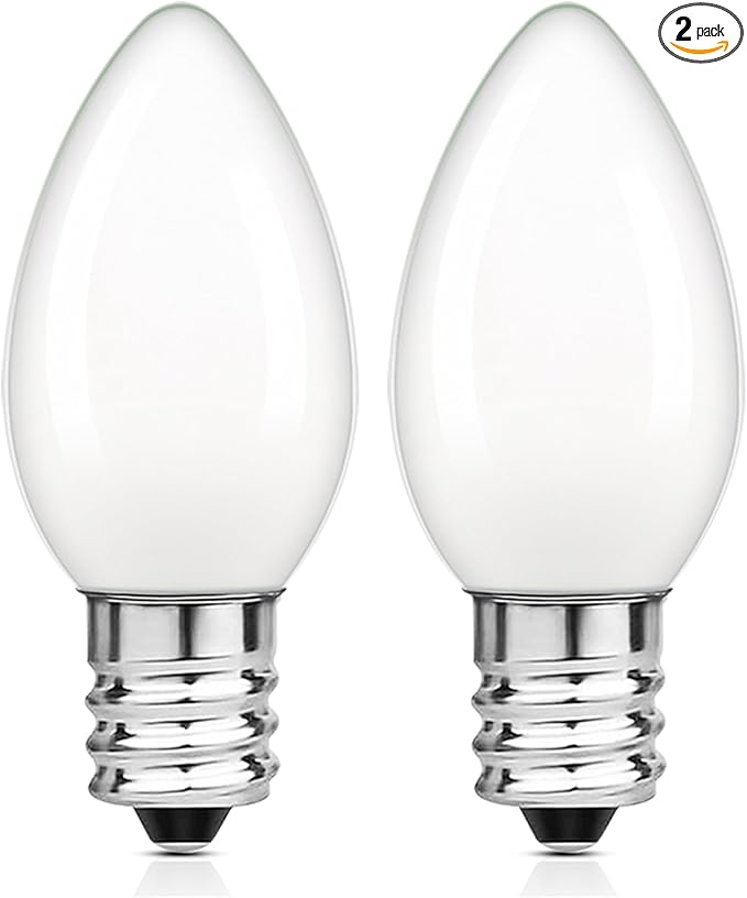 C7 E12 LED Night Light Bulbs 0.5W (5W Equivalent), 2700K Warm White Milky Glass Candelabra Bulbs, Low Watt Small Light Bulb for Window Candles, Chandeliers, Salt Lamp, Appliance, 2 Pack