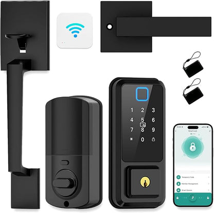 Hunnay Smart Locks for Front Door, Front Door Lock Set, Keypad Deadbolt Fingerprint APP Control Bluetooth Alexa Auto Lock, Easy Install (Black)
