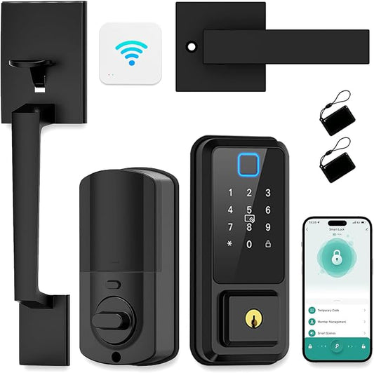 Hunnay Smart Locks for Front Door, Front Door Lock Set, Keypad Deadbolt Fingerprint APP Control Bluetooth Alexa Auto Lock, Easy Install (Black)