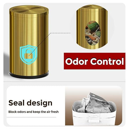 9 Liter/2.4 Gallon, Gold Trash can with Swing lid, Brass Small Trash can, Gold Trash Bin with Lid for Office, Living Room,Bathroom，Restaurant Bathroom