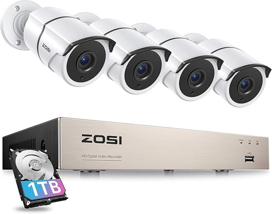 ZOSI 3K Lite 8CH Home Security System with 1TB HDD, AI Human/Vehicle Detection, 4pcs 1080P Weatherproof Outdoor Cameras, Night Vision, One Way Audio, H.265+ 8 Channel DVR for 24/7 Recording