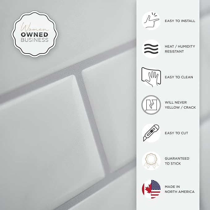 Smart Tiles Peel and Stick backsplash, Subway Carrara Marble, 10.95"x9.7" | Pack of 10 (6.3 sq ft), Glossy, Heat/Moisture Resistant, Low VOC, Kitchen/Bathroom, Renter Friendly, Made in Canada