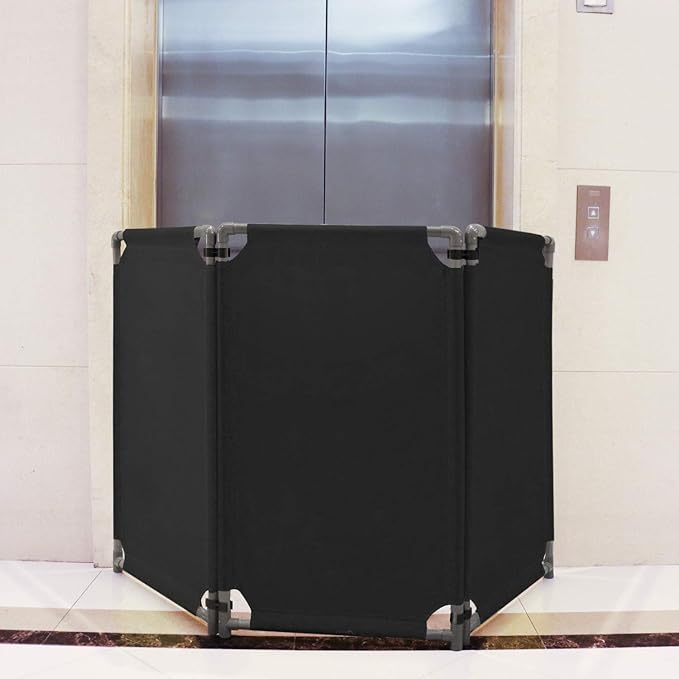 3 Panels Safety Barricade 5.8FT Foldable Security Sign Barrier Gate with Heavy Duty PVC Frame High Visibility Caution Symbol Crowd Control Restricted Area Pedestrian Barricade Traffic Fence Black