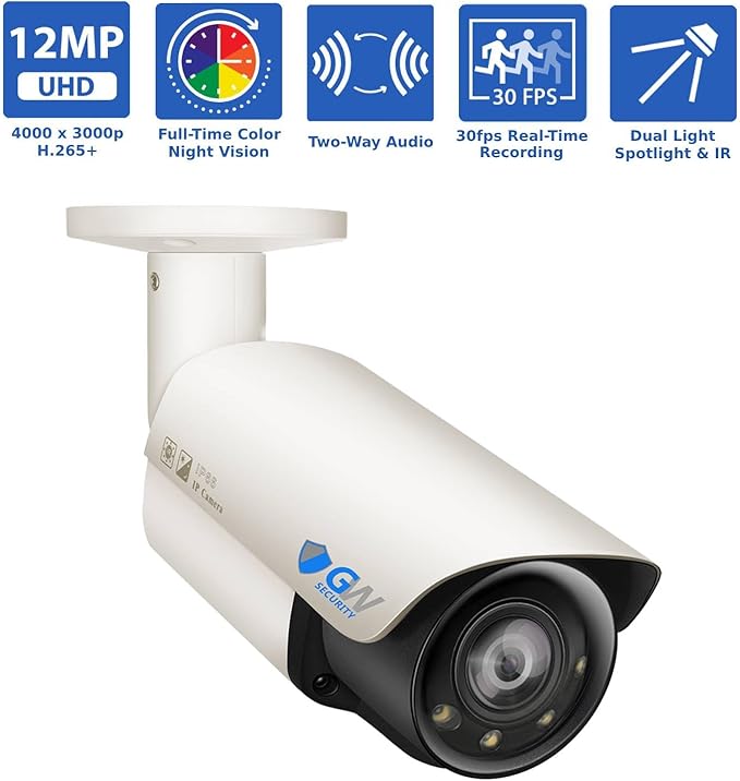 GW Security 32 Channel UltraHD 6K 12MP @ 30FPS Realtime PoE Security Camera System with 32 x 12MP IP Full-Time Color Night Vision Outdoor/Indoor Smart AI Bullet Cameras, 10TB Hard Drive