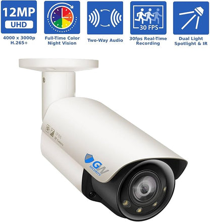GW Security 32 Channel UltraHD 6K 12MP @ 30FPS Realtime PoE Security Camera System with 32 x 12MP IP Full-Time Color Night Vision Outdoor/Indoor Smart AI Bullet Cameras, 10TB Hard Drive