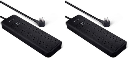 Amazon Basics 12-Outlet Surge Protector Power Strip, 4000 Joules, 8ft Extension Cord, Rectangle, for Home, Office, Gaming Room, Black (Pack of 2)