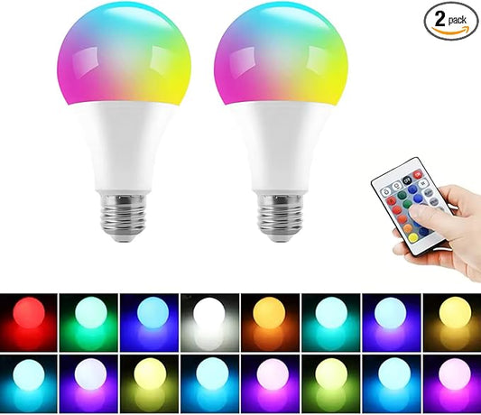 LED Color Changing Bulb, Smart RGB Night Light with Remote Control, Warm White 5/10/15W, E27 Base, 16 Colors for Home Decor Bedroom Stage Party Mood Light, 2 Pack (5W Warm White)