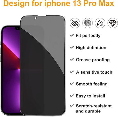 PEHAEL 2+2Pack for iPhone 13 Pro Max Privacy Screen Protector with Camera Lens Protector Full Coverage Anti-Spy Tempered Glass Film 9H Hardness Easy Installation Bubble Free [6.7 inch]