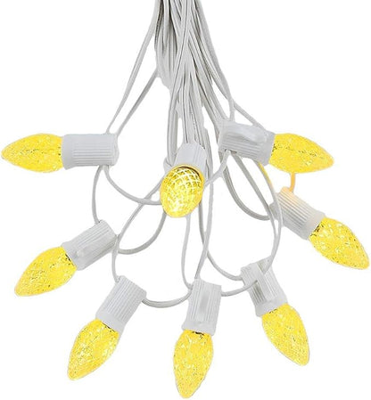 Novelty Lights 25 Foot C7 LED Outdoor Lighting Patio Christmas String Lights, Yellow, White Wire, 25 Bulbs