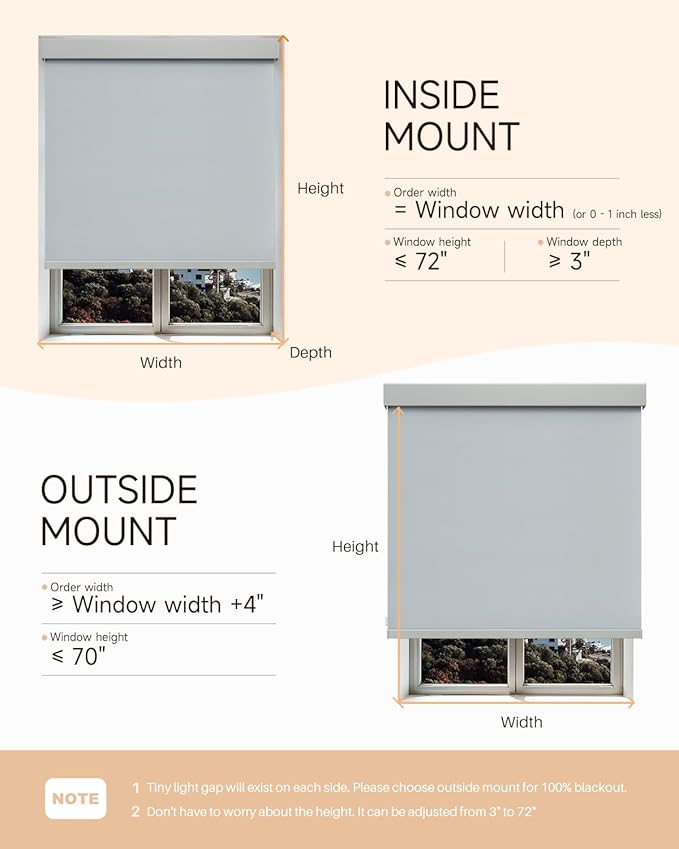 Smart Roller Shades for Windows, Alexa Blackout Motorized Blinds with Remote Control, Easy Install Automatic Electric Blinds for Indoor (44" W x 72" H, Gray)