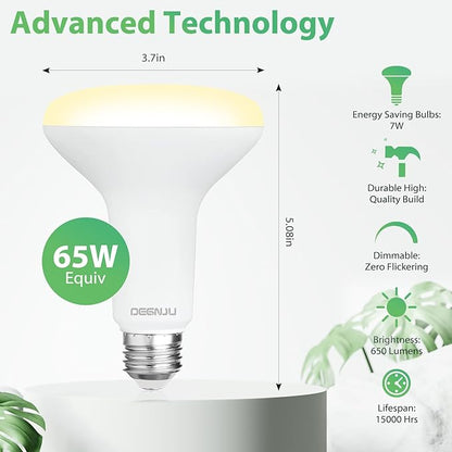 DEGNJU 6 Pack BR30 LED Recessed Light Bulb, Dimmable Indoor Flood Light Bulbs CRI80 7W Equivalent 65W 2700K Soft White 650 Lumens, 15000 Lifetime Hours E26 Base LED Can Light Bulb, Flicker-Free
