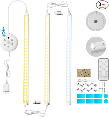 THLIFURE LED Cabinet Lights Bar with Motion Sensor, Dimmable Brightness and Color, IR Remote, Ultra Thin Strips Lighting Magnetic Mounting for Kitchen,Bookshelf,Closet 3Pack