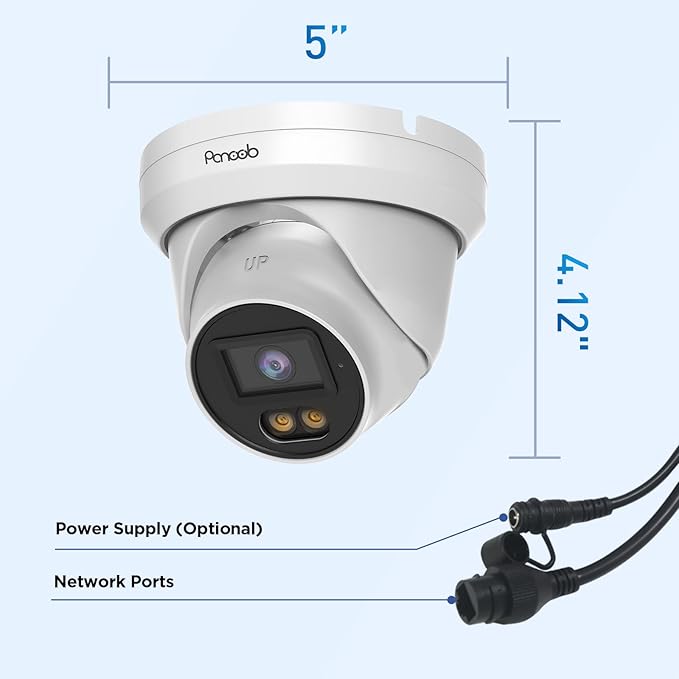 4K PoE IP Dome Camera Outdoor, 8MP Wired Turret Camera, AI Human Vehicle Detection, Built-in Mic, IP67 2.8mm Lens, 100ft Smart Dual Lights Full Color Night Vision, PD93BA1-8MD