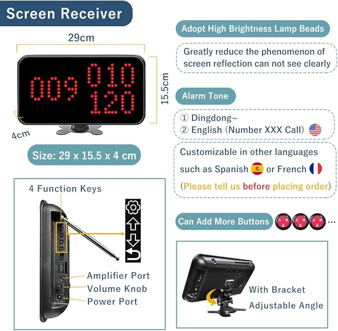Wireless Restaurant Table Call System 3-Digit Wireless Waiter Pagers for Restaurant Food City Cafe 1 Number Displays and 10 Call Button with Call/Bill/Cancel (Black-red)