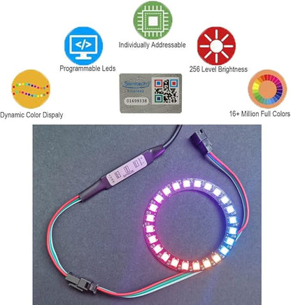 24 Bits WS2812 RGB LED Ring with SM2.54-3P Wire, 24 X WS2812 5050 Addressable LED Pixel Full Color with Integrated Drivers DC5V for Arduino Raspberry Pi ESP8266 Nodemcu (Pack of 2pcs)