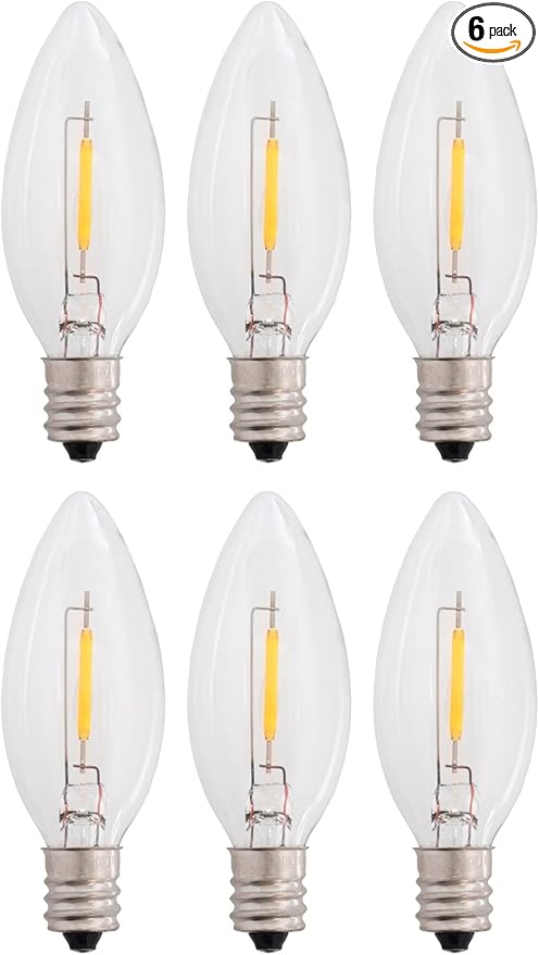 Creative Hobbies LED Replacement Light Bulbs for Electric Candle Lamps, Window Candles, Chandeliers - 7 Watt Equivalent Candelabra, Clear, Steady Burning, 120v 7w Bulb (6)