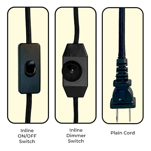 Royal Designs, Inc. Lamp Cord Molded Plug with Dimmer Switch, Stripped Ends Ready for Wiring, 8 ft long, Black, SPT-1 UL Listed, Set of 2 (CO-5001D-BLK-8-2)