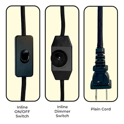 Royal Designs, Inc. Lamp Cord Molded Plug with Dimmer Switch, Stripped Ends Ready for Wiring, 8 ft long, Black, SPT-1 UL Listed, Set of 2 (CO-5001D-BLK-8-2)