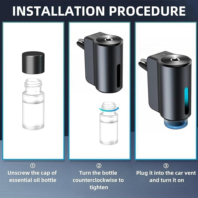 Car Air Freshener Diffuser, Smart Car Air Freshener, Car Diffuser Air Freshener with Three Adjustable Modes, Aromatizante Para Carro with 3pcs Essential Oil, Car Fresheners Long Lasting