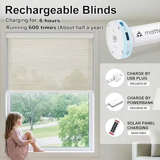 Aprilsmart Motorized Blinds with Remote,Light Filtering Motorized Roller Shades Work with Apple Homekit,Alexa,SmartThings,Google Home,Customize Blinds(Essential CREAM-68)