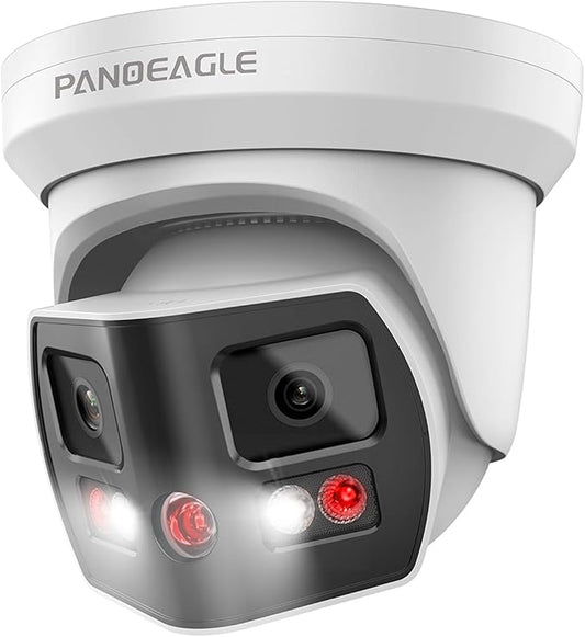 4K 8MP Dual Lens Security Camera Outdoor with 180° Panoramic Wide Angle, Human/Vehicle Detection, Full Color/EXIR 2.0 Night Vision, POE IP Camera with 2-Way Audio, SD Slot(up to 512G),IP67,B LUE Iris