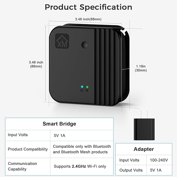 XMCOSY+ Smart Bridge for Smart Solar Outdoor Lights with Motion Sensor, Supports to 128 Devices, 2.4GHz WiFi, Remote Control, Works with Alexa & Google Home, Compatible with Bluetooth & Mesh Devices
