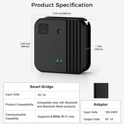 XMCOSY+ Smart Bridge for Smart Solar Outdoor Lights with Motion Sensor, Supports to 128 Devices, 2.4GHz WiFi, Remote Control, Works with Alexa & Google Home, Compatible with Bluetooth & Mesh Devices