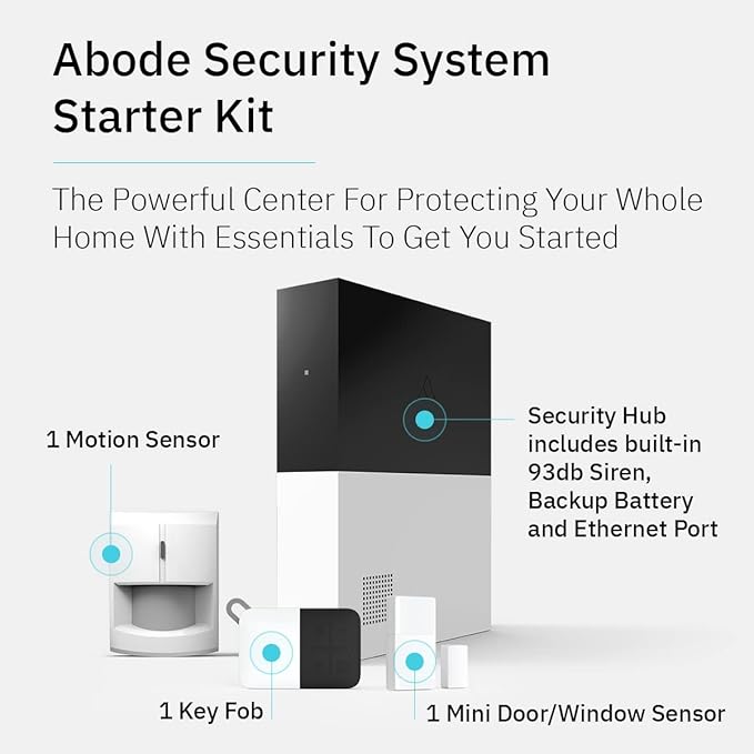 Abode 4 Piece Wireless Smart Security System - Works with Apple HomeKit, Z-Wave and Zigbee Devices - Expandable to Protect Your Whole Home - Easy DIY Installation - Optional Professional Monitoring