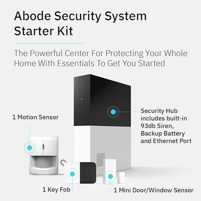 Abode 4 Piece Wireless Smart Security System - Works with Apple HomeKit, Z-Wave and Zigbee Devices - Expandable to Protect Your Whole Home - Easy DIY Installation - Optional Professional Monitoring