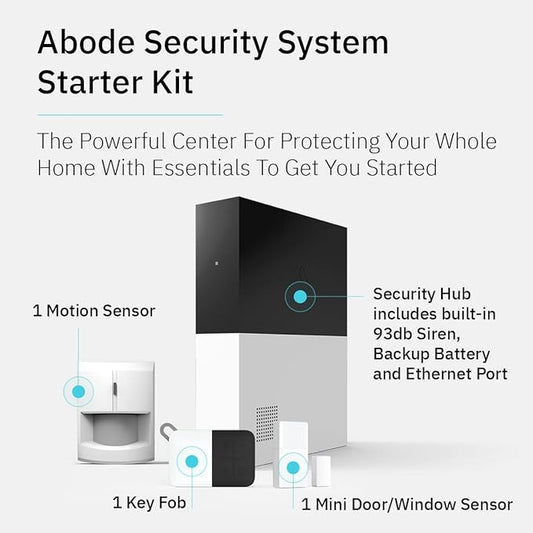 Abode 4 Piece Wireless Smart Security System - Works with Apple HomeKit, Z-Wave and Zigbee Devices - Expandable to Protect Your Whole Home - Easy DIY Installation - Optional Professional Monitoring