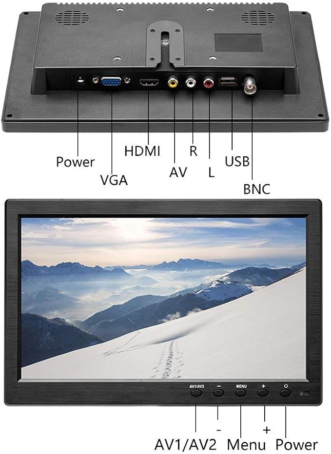 Hikity 10.1 Inch Small HDMI Monitor Portable CCTV Monitors 1280x600 for PC/TV/Raspberry Pi/Camera/Gaming with BNC/AVI/VGA/HDMI Input Cable, Support Remote Control, Built-in Speakers Flip Image
