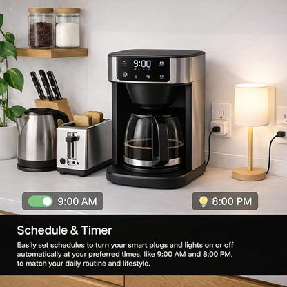 Compact Smart Plug, Works with Alexa & Google Assistant, Smart Life App & Voice Control, Energy Monitoring, Timer Scheduling, No Hub Required, App Remote Control, 2.4 GHz WiFi Outlet, 4-Pack