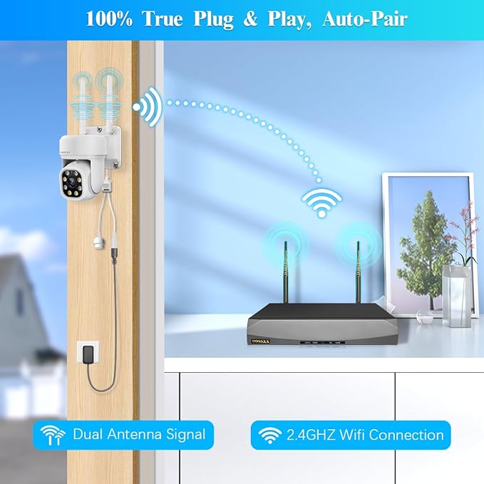 (2026 Update 90 Days Storage) 5MP PT Wireless Security Camera System with AI Human Tracking, Dual-Band 2.4G&5G WiFi, 130° Wide Angle, 2-Way Audio, No Monthly Fee, Outdoor Home Security Kit