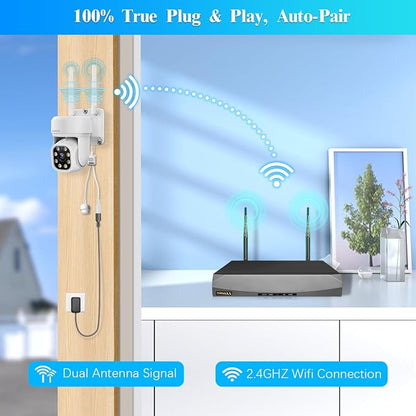 (2026 Update 90 Days Storage) 5MP PT Wireless Security Camera System with AI Human Tracking, Dual-Band 2.4G&5G WiFi, 130° Wide Angle, 2-Way Audio, No Monthly Fee, Outdoor Home Security Kit