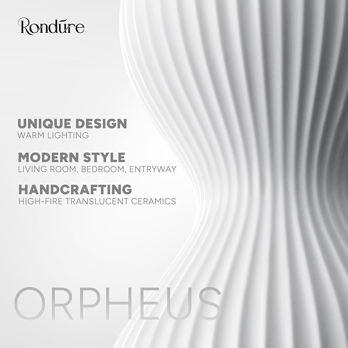 RONDURE Modern Ceramic Decorative Table Lamp Living Room Bedroom Bedside | Handcrafted Unique Warm Ambient Lighting Lamp, Accent White Translucent Ceramic shade, Fully Dimmable, Corded, Bulb Included