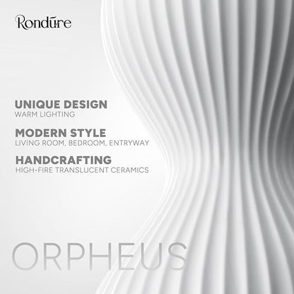 RONDURE Modern Ceramic Decorative Table Lamp Living Room Bedroom Bedside | Handcrafted Unique Warm Ambient Lighting Lamp, Accent White Translucent Ceramic shade, Fully Dimmable, Corded, Bulb Included