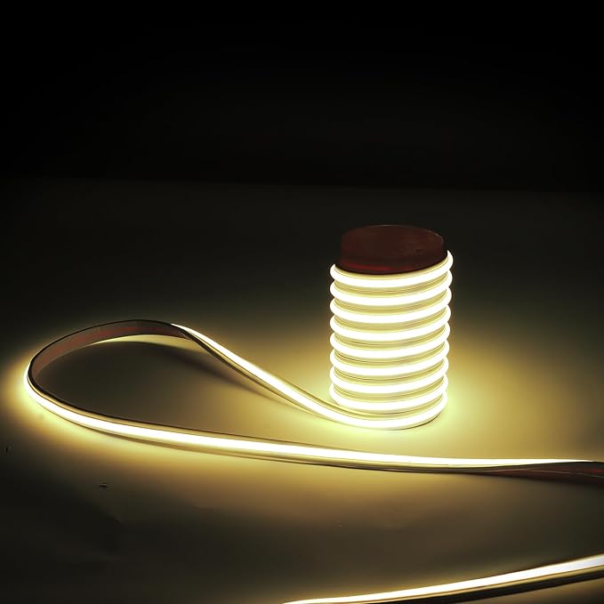 COB LED Strips Light Cuttable Flexible 240 LEDs/m with Adhesive 1M 110V 120V 3.28 Feet LED Strip Rope Lighting with Plug for Bedroom Kitchen Cabinets (Warm White, 3.28ft)
