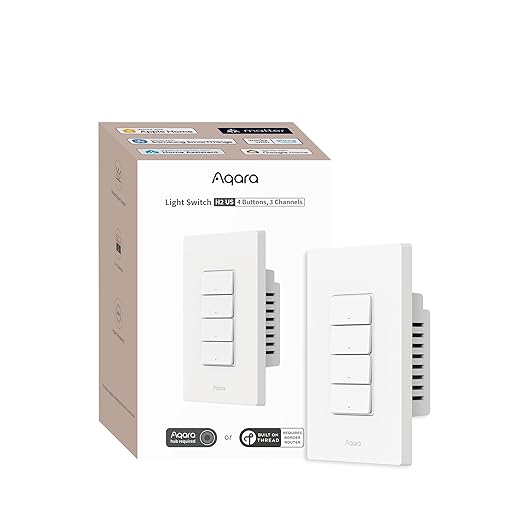 Aqara Smart Light Switch H2 (2-in-1 Neutral, 4 Buttons, 3 Channels), Thread/Zigbee Protocol, Wall Switch for Smart Home, Supports Apple Home, Google, Alexa, Matter Over Thread