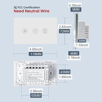 Smart Roller Shutter Switch,Need Neutral Wire,White
