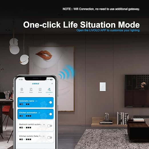 Smart Light Switch, LIVOLO WiFi Touch Wall Switch for Smart Home, Compatible with Alexa & Google Home, Neutral Wire Required, Single Gang, Tempered Glass Panel, White (120V)