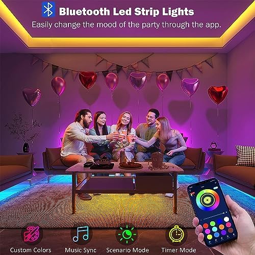 Leeleberd 50ft Led Strip Lights, Music Sync Color Changing Led Light Strips, App Control and Remote, Led Lights for Bedroom Living Room Party Home Decoration