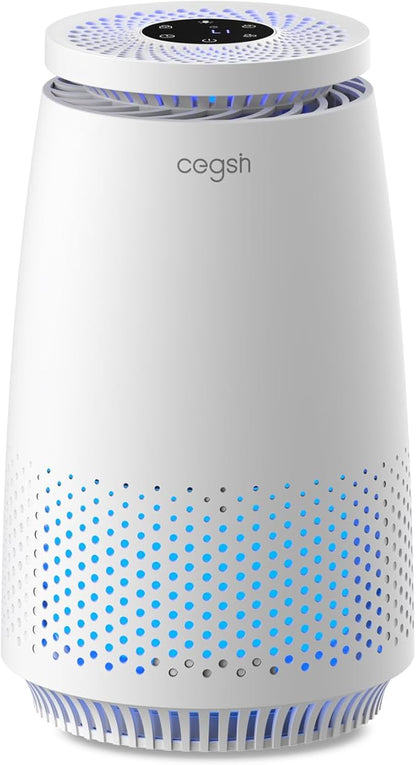 Air Purifiers for Home Bedroom, 3-in-1 HEPA Filter for Pets Dander Dust Pollen Smoke Odors, Quiet Air Cleaner with Sleep Mode, 12H Timer, Night Light, Aromatherapy, Safety Lock, White