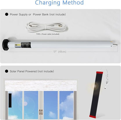 MING CHEN Smart Tubular Motors for 1.4"(36mm) 1.5"(38mm) Shade Tube Rechargeable Motorized Blinds Motor and RF Remote Control for Windows Shade Compatible with Alexa Google via HUB (2 Driver Crowns)